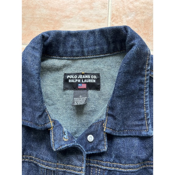 Polo Jeans Co Ralph Lauren Women size Small  Blue Denim Cropped Jean Jacket‎ - Picture 3 of 4